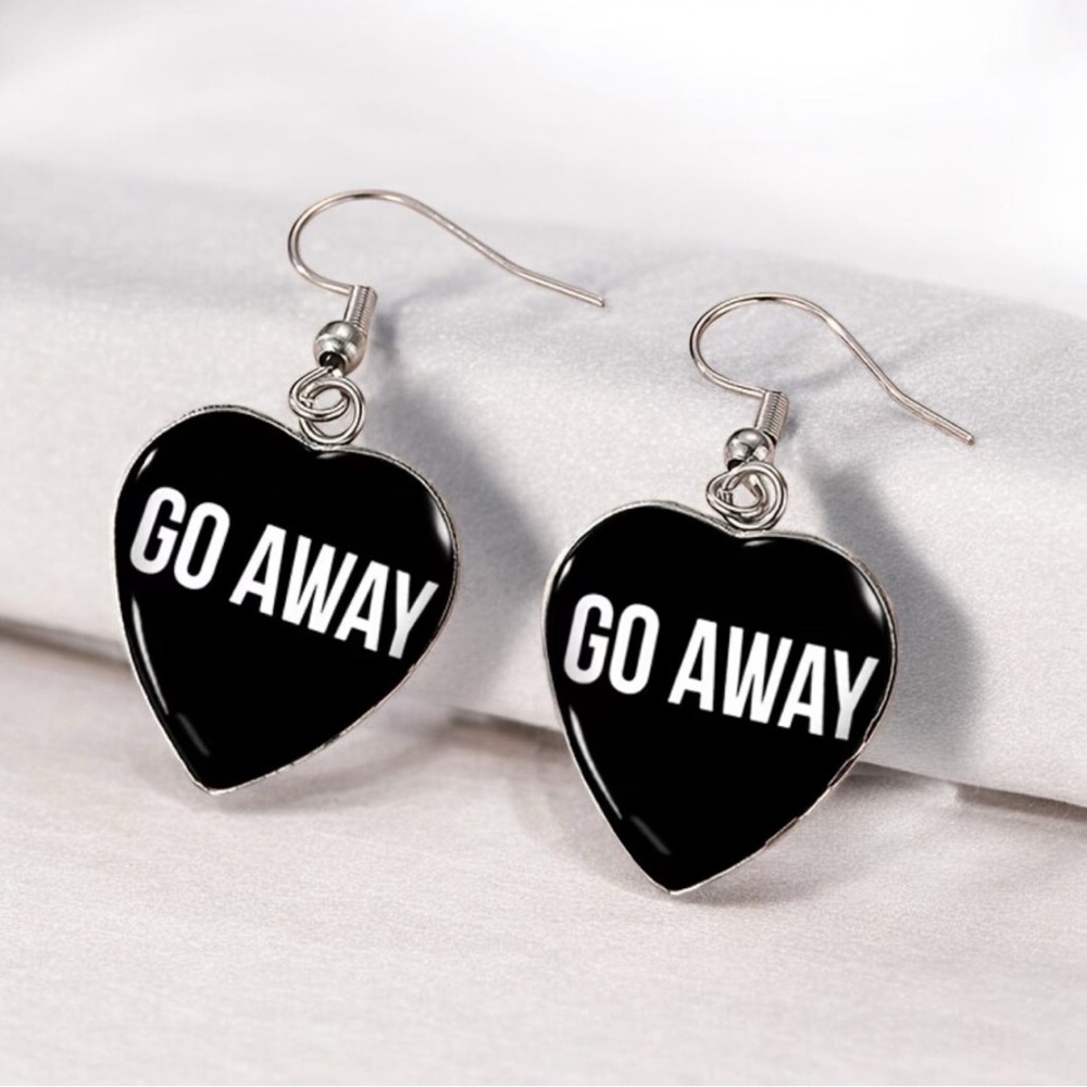 New black heart Go Away earrings
